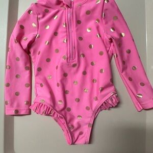 wonder nation Pink Long Sleeve One-Piece Swimsuit with Gold Polka Dots